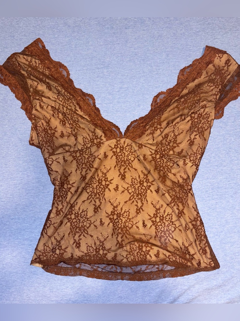 Shein Brown Lace V-Neck Sheer Tank Top